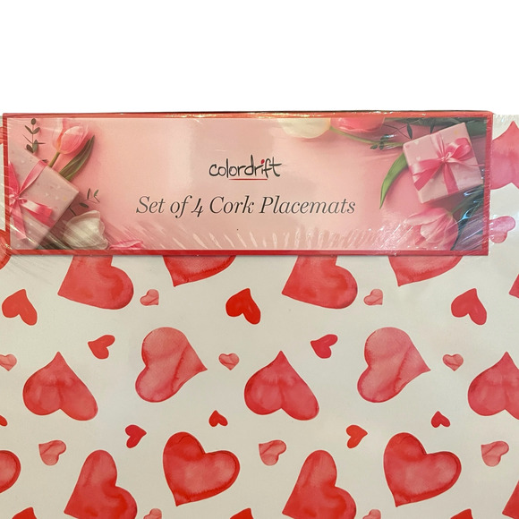 Colordrift Valentine Red HEARTS Cork Backed Hard Placemats 12x16 Set of 4 New - Picture 4 of 10